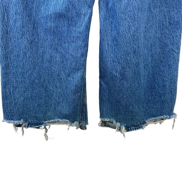 We The Free CRVY Destructed Straight-Leg Jeans Wide Leg Baggy Size 32 Blue Denim - Picture 10 of 16